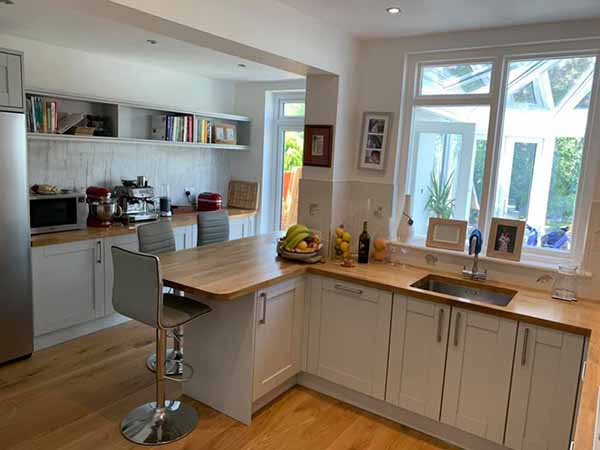 kitchen renovation with wooden table tops